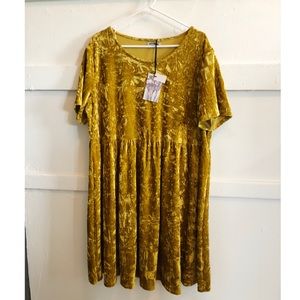 Alice & You crushed velvet smock dress acid yellow